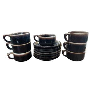 Vintage Pfaltzgraff Brown Drip Glaze Tea Cup Coffee Mug & saucer set Of 7